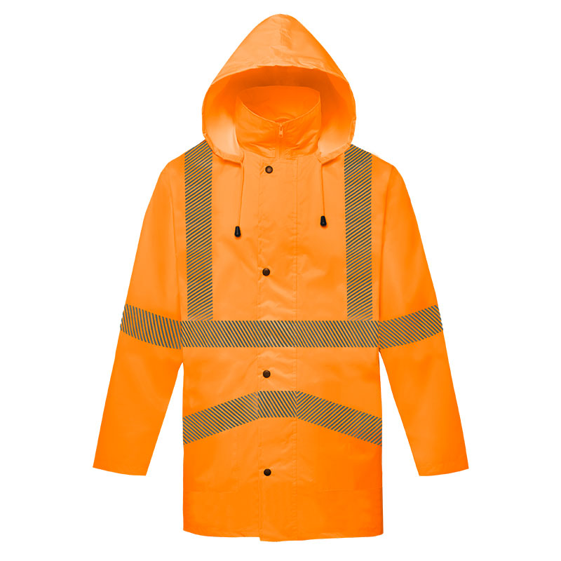 SFRJ04 High Visibility Waterproof Orange Safety Reflective Raincoat