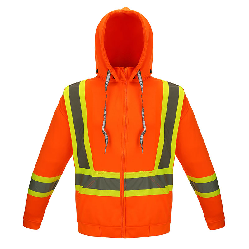 SFFCA01 High Visibility Fluorescent Orange Hooded Reflective Jacket
