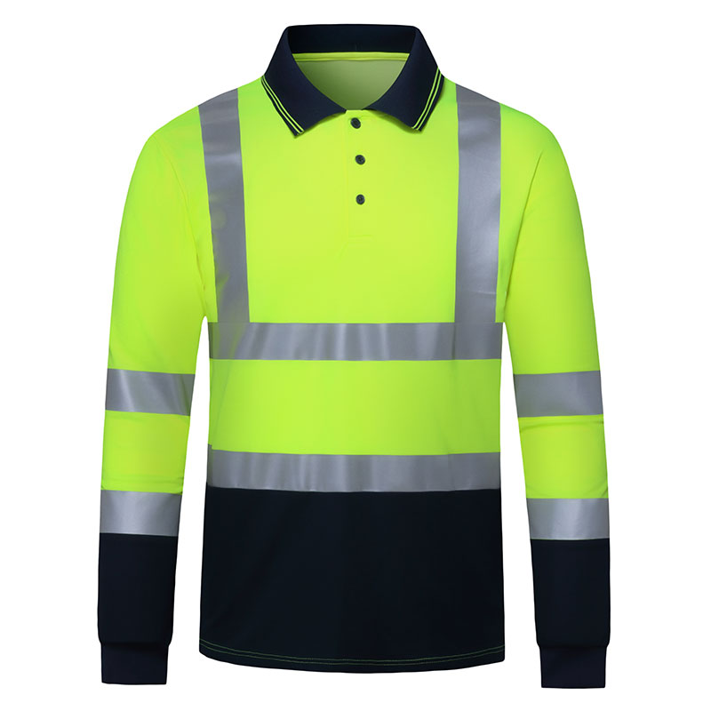 SFTE24 Class 2 Hi-Vis Shirts Yellow Navy Long Sleeve Reflective Polo Shirt Safety Work Shirt