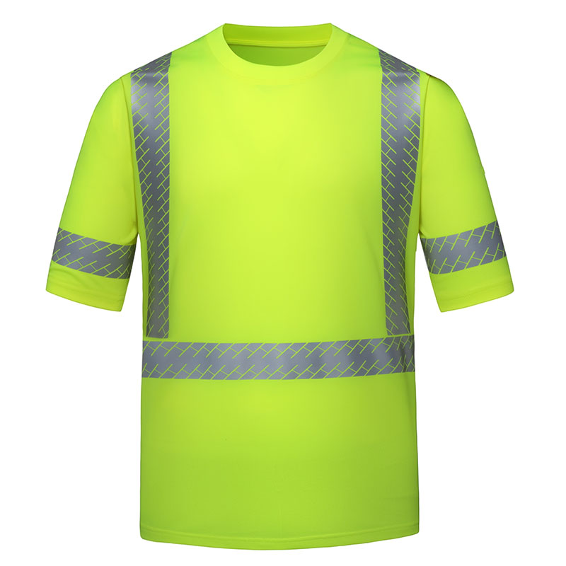 SFTU09 Class 3 Hi-Vis Reflective Tape Short Sleeve Safety Crew Neck T-Shirt 