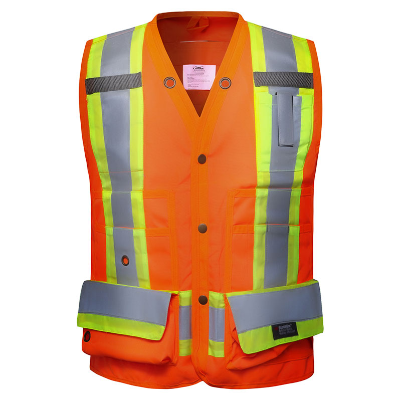 SFCA13 High Visibility Orange Safety Vest with Wide Silver and Yellow Reflective Stripes 